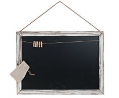 levandeo Memotafel Memoboard 55x40cm Tafel Wandtafel aus Holz in weiß gewischt mit Klammern & Kordeln zum Hängen - Landhaus Vintage Shabby Kreide Kreidetafel Küchentafel Wäscheklammer