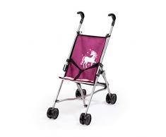 Bayer Design 30537AA Puppenbuggy, Puppenwagen mit integrierten Sicherheitsgurt, leicht faltbar, klappbar, pink, rosa, Einhornmotiv