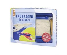 Kreativ-Set Laubsägen für Kinder: Buch mit Laubsäge und 2 Sägeblättern, Furniersperrholz mit vorgedrucktem Fliegermotiv und Gummiband für den Flieger (Buch plus Material)