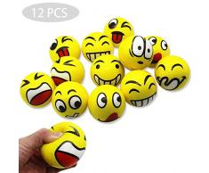 REYOK Anti-Stressball Emoji mit lustigen Gesichtern - 12 STK Smiley Knautschball Antistressball Stressbälle Knautsch Knet Smiley Grimasse Stressabbau Anti-Stress-Bälle