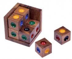 Crazy Six - 3D Puzzle - Farbenpuzzle - Denkspiel - Knobelspiel - Geduldspiel - Logikspiel im Holzrahmen