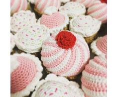 LOOP BABY Kaufladenzubehör - 3er Set Törtchen für Kaufladen - Cupcakes aus Bio-Baumwolle - gehäkelte Muffins für Puppenküche
