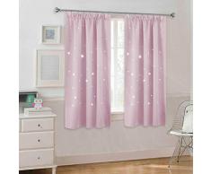 PONY DANCE Sterne Vorhänge Kinderzimmer - Kindergardinen Mädchen Verdunkelungsvorhang mit Kräuselband, 2 Stücke H 137 x B 167 cm, Hellpink (Babyrosa)
