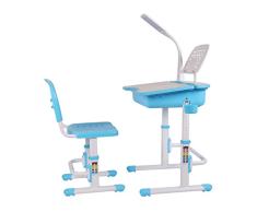 Leomark Ergonomisch Kinderschreibtisch SMART Schreibtisch und Stuhl höhenverstellbar Farbe Blau mit Schublade