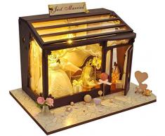 WLB WLD DIY Puppenstubenzimmer 3D Holzpuppenhaus Miniatur-Kit hölzerne Minihandmade mit LED-Licht-Blumen-Garten Cake Shop Brautgeschäft mit LED-Licht ohne Staubschutz Big Sale (Size : Bridal Shop)