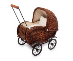 Puppenwagen „Elisabeth“ im nostalgischen Design aus Holz / Rattan Geflecht, mit beweglichem Verdeck inkl. Wäsche, für anspruchsvolle Puppenmuttis ab 3 Jahre