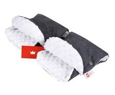 BABYLUX MUFF Handmuff PLÜSCH Handwärmer für Kinderwagen Buggy Handschuh 2 Stück (7. Grau + Minky Weiß)