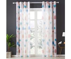 Topfinel Voile Vorhänge mit Ösen Baum Mustern Lange Gardine für Kinderzimmer Fenster Wohnzimmer 2er Set 215x140cm (HxB) Baum