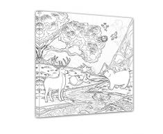 Bilderdepot24 Waldtiere II - Ausmalbild auf Leinwand, aufgespannt auf Rahmen - Quadrat-Format - 30x30 cm