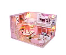 Diy Miniatur Dust Cover 3D Holzpuppenhaus Holzmöbel Building Blocks Spielzeug für Kinder Puppen