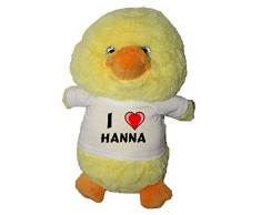 SHOPZEUS Plüschente mit T-Shirt mit Aufschrift Ich Liebe Hanna (Vorname/Zuname/Spitzname)