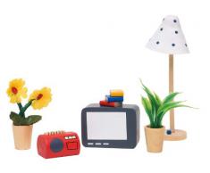 Goki 51934 - Accessoires Wohnzimmer, 17-teilig, Puppenhausmöbel