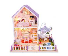 YCYLMQ 3D DIY Puppenhaus Romantisch Villa Haus 2 Etagen Puppen-Villa Mit LED Licht + Möbeln + Montage + Montageanleitung,FÜR Hauptdekoration Urlaub Geburtstagsgeschenk Spielzeug Vorhanden