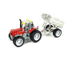 Tronico 10031 - Metallbaukasten Trakrot Massey Ferguson MF-5610 mit Kippanhänger, Maßstab 1:32, Mini Serie, rot, 700 Teile