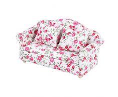 Mini Puppenhaus Sofa 1/12 Skala Puppenhaus Möbel Couch Blumenmuster Mini Möbel Sofa Set mit Rückenkissen(#2)