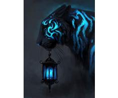 Diamant-Malerei-Set Malen nach Zahlen Erwachsene, Tiger mit Laterne, Diamond Painting Full kunst Strass-Stickerei, Kreuzstich-Kits für Kunst, Handwerk, Leinwand, Wanddekoration, Aufkleber, 30 x 40 cm