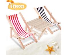 SAFETYON Miniatur Liegestuhl Set 3 Stück, Miniatur Strand Liegestuhl Tisch 1:12 faltbar Miniliiegestuhl Miniatur Garten deko aus Holz Mini Decksessel Miniatur Strand Zubehör Puppenhaus zubehör