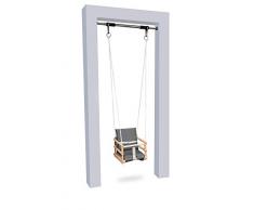 Holz Babyschaukel Kinderschaukel Holz Babywippe Zimmerschaukel Indoor Baby Schaukel Stoff Babysitz Baby Schaukel zum Aufhängen 4 in 1 Sicherheitsgurt Indoor Outdoor (Natürliche&Grau)