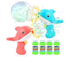JoyGrow 2PCS Seifenblasenpistole mit 4 Flaschen Bubble Solution, 2-in-1 Seifenblasen und Handventilator für Party-Gefälligkeiten, Sommerspielzeug-Aktivität im Freien, Kindergeburtstagsgeschenk
