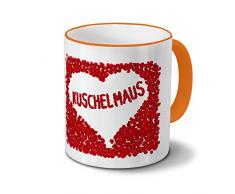 Tasse mit Namen Kuschelmaus - Motiv Rosenherz - Namenstasse, Kaffeebecher, Mug, Becher, Kaffeetasse - Farbe Orange