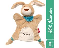 Sigikid Handpuppe-Schnuffeltuch Hase mit Namen Bestickt, Beige, Baby & Kinder Schmusetuch personalisiert, Kasperlepuppe, Kasperletheater Puppe Geschenkidee Junge / Mädchen (Hase)