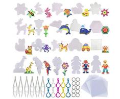 Allazone 48 Stück Bügelperlen Stiftplatten Platten Bügelperlen 22 Stück Tier Bügelperlen Steckplatten mit Perlen Pinzette, Bügelpapier und Schnalle Aufhängen für Kinder Bastelbedarf