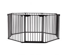 COSTWAY Absperrgitter Kaminschutzgitter 500x75cm, Laufstall Kinderschutzgitter 8 Elemente inkl. Tür, Konfigurationsgitter Metall, Hundegitter Welpenauslauf Laufgitter (schwarz)