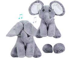 Goodbox Peek A Boo Elefant Stofftier Spielzeug Plüsch Elefant mit Singender Sprechender Plüschelefant Weichpuppe für Baby Kleinkinder