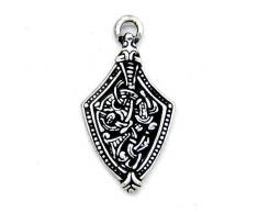 Eleganter Anhänger in Form von einem Schwert-Ortband im Borre-Stil der Wikinger-Zeit mit Greiftier-Darstellung Farbe messingfarben