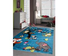 CARPETIA Kinderteppich Spielteppich Kinderzimmer Teppich Zootiere Elefant Fuchs Schildkröte Zebra AFFE Eule Eichhörnchen Türkis Größe 200 x 290 cm