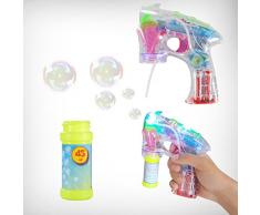 DRULINE Seifenblasen-Pistole mit Seifenblasenlösung, LED-Licht, HBT: 17 x 14,5 x 5 cm, transparent Seifenblasenpistole für Kinder, Seifenlauge, für Geburtstag und Party