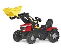 Rolly Toys 611133 rollyFarmtrac MF 8650 | Trettraktor mit Lader | Traktor mit Motorhaube zum Öffnen, Sitzverstellung, Flüsterreifen | für Kinder ab 3 Jahren | Farbe rot/schwarz
