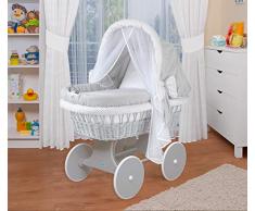 WALDIN Baby Stubenwagen-Set mit Ausstattung,XXL,Bollerwagen,komplett,44 Modelle wählbar,Gestell/Räder grau lackiert,Stoffe grau/Punkte grau