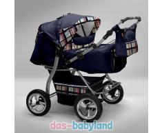 Akjax Gemini Zwillingskinderwagen - Geschwisterwagen - Zwillingsbuggy Farbe Nr.29 dunkelblau / karo