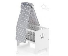 Puppenbett mit Himmel Sternchen aus Holz Holzbett Stern Bett Himmelbett (Weiß-Grau)