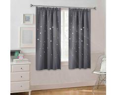 PONY DANCE Vorhang Blickdicht Kräuselband - Hohle Sterne Gardinen Kinderzimmer Blickdicht Thermo Vorhänge Kinder Schlafzimmer Dekoschals, 2er Set H 137 x B 167 cm, Grau