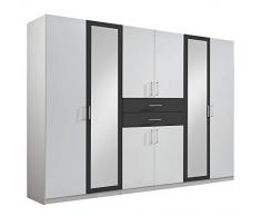 lifestyle4living Kleiderschrank mit Spiegel, Weiß, Graphit-Grau, 270 cm | Drehtürenschrank 8 türig mit 2 Schubladen im klassischen Stil