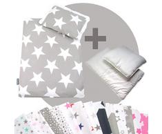 Rawstyle 4 tlg. Set Bezug (STARS) für Kinderwagen Bettwäsche Decke + Kissen + Füllung (Hellgrau + Sterne Weiß groß) …