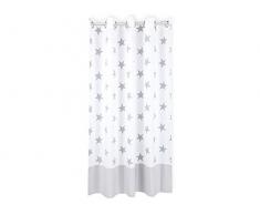 KraftKids Gardine große graue Sterne auf Weiss Unigrau aus 100% Baumwolle, stilvolle Vorhänge mit Ösen, Gardinen 170 cm lang für das Kinderzimmer