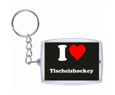 Druckerlebnis24 Schlüsselanhänger I Love Tischeishockey in Schwarz - Exclusiver Geschenktipp zu Weihnachten Jahrestag Geburtstag Lieblingsmensch