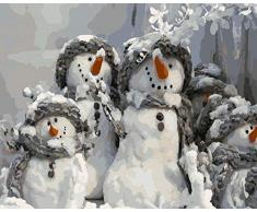 YEESAM ART Neuheiten Malen nach Zahlen Erwachsene Kinder, Heiligabend Weihnachten Schneemann Santa Claus Xmas Schnee 40x50 cm Leinen Segeltuch, DIY ölgemälde Weihnachten Geschenke