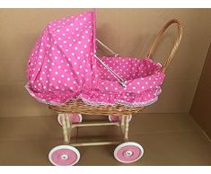 Rattan Korb Nostalgie Kinder Puppenwagen Holzpuppenwagen Spielzeug Holz Weide inkl.Decke Kissen