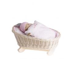 Ein Schaukelbett, eine Schaukelwiege, ein Schaukellaufgitter aus Weide mit Puppennamen