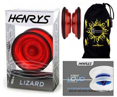Henrys LIZARD YoYo (Rot) Professionelle Entry-Level-YoYo + Lehr-Broschüre von Tricks + Stoff Reisetasche! Große Pro YoYo für Kinder und Erwachsene! AXYS-Systemachse Slider mit High-Speed-Lager.