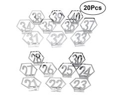 BESTOYARD 21-40 Tabellen-Zahlen Halter Hochzeit Tabellen-Zahlen Holz Ornements Hexagon Zeichen aus Holz Rustikal Anzahl Tischsitz Dekors (Silber)
