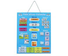Navaris Kalender Tafel für Kinder - Lerntafel Jahreszeiten Uhr - Magnet Spiel Lernuhr - Kinderkalender Jahreskalender - magnetisch - blau - deutsch