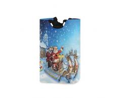 YCHY Wäschekorb,Christmassanta im Schlitten mit Rentier und Spielzeug Snowy North Pole Tale Fantasy Image Decorativenav,faltbar,tragbar,platzsparend,Aufbewahrungstasche