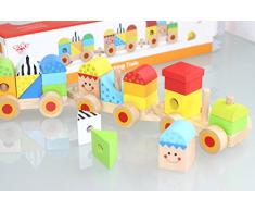 Tooky Toy stapelbare Spielzeug Holz Eisenbahn, 26-teilig - Holzklötze bunte Spiel-Lokomotive Spielspaß für kleine Kinder