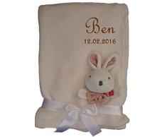 Babydecke mit Namen und süßer 3d Appliaktion SUPER KUSCHLIG (beige Hase)