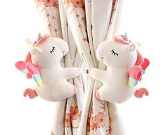 SHDZKJ 1 Paar Einhorn Vorhang Schnalle Einhorn Stofftiere Cartoon Tier Vorhang Halter für Mädchen Kinder Kinderzimmer Fensterdekoration weiß